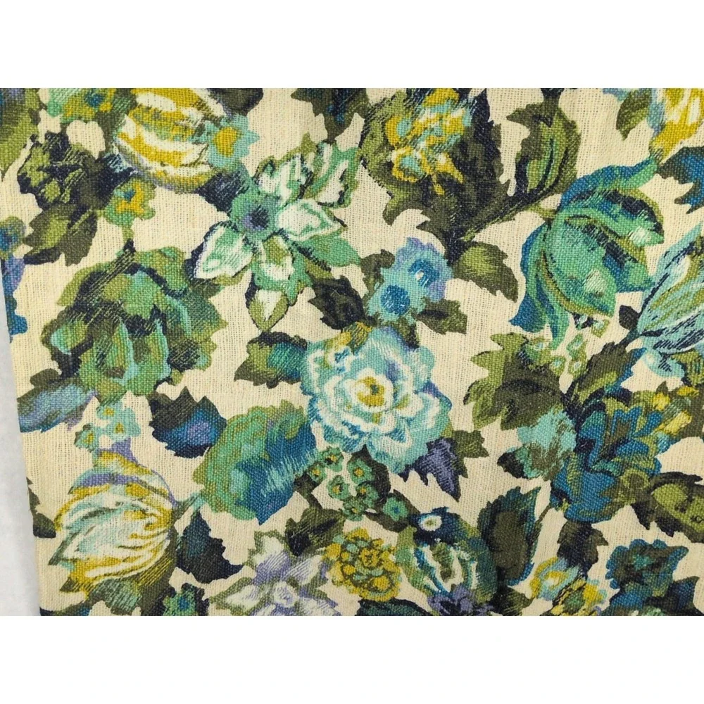 5th Avenue Designs Floral Linen 3 Yds Vintage Fabric VAT Green Blue Gold